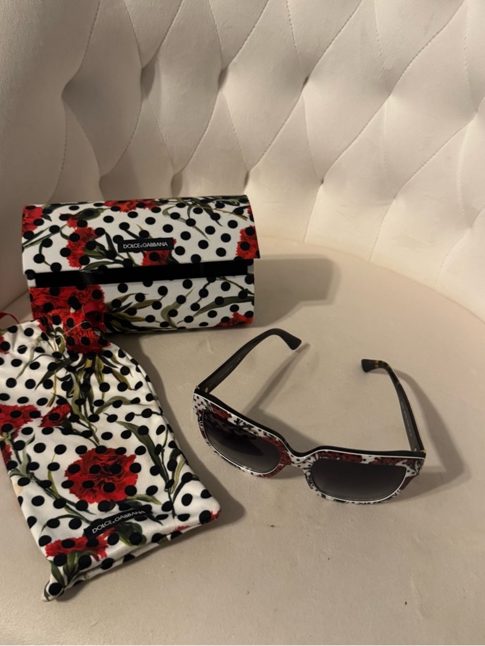 Dolce & Gabbana White, Red & Black Floral Polka Dot Sunglasses - Picture 3 of 3